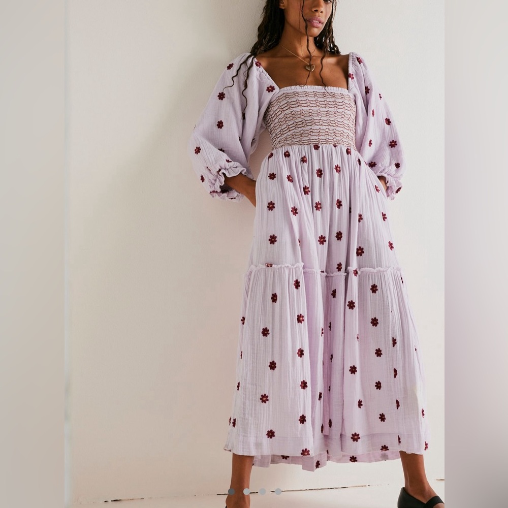 NWOT Free People Dahlia Embroidered Maxi Dress -Frost Lavender